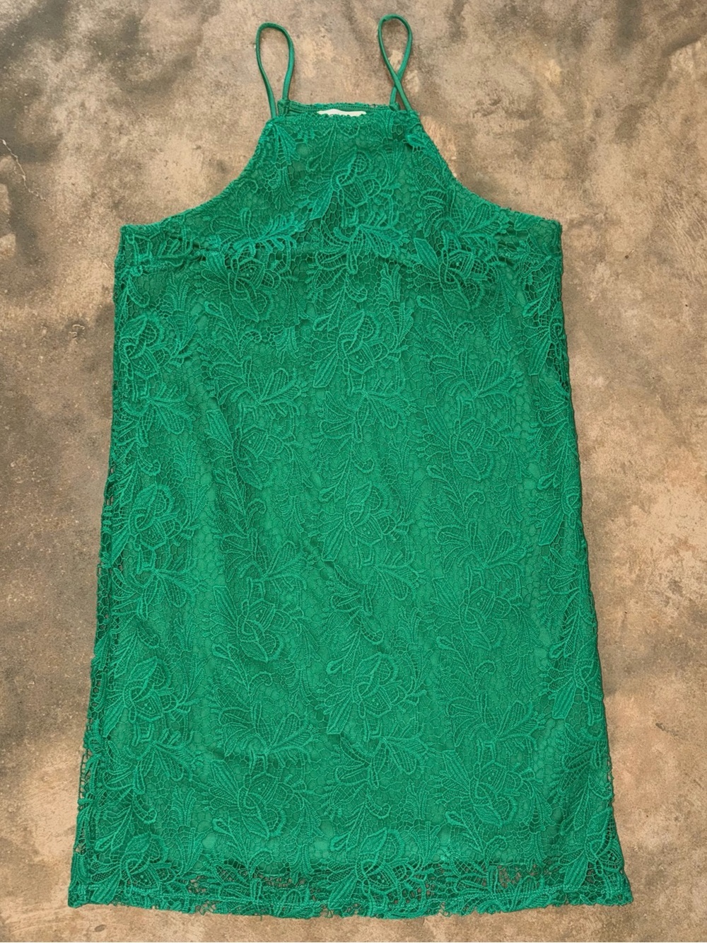 Miami Emerald Green Lace Overlay Shift Dress Sleeveless Game Day M Family Photos
